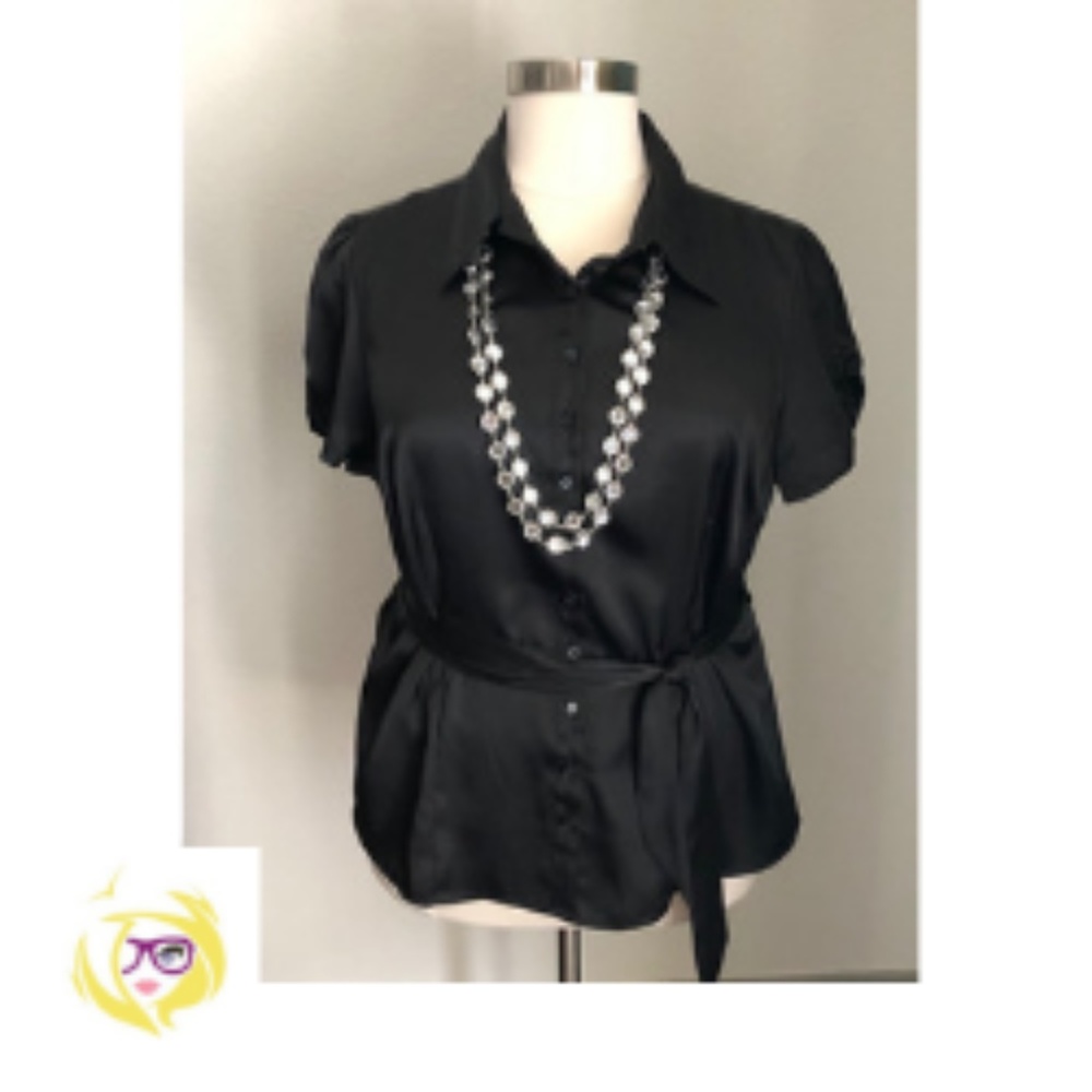 LANE BRYANT NWT Black Satin Blouse w/Belt